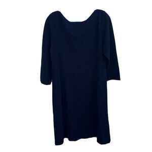 EILEEN FISHER Womens size L Black 3/4 Sleeve Knit Boat Neck Midi Dress